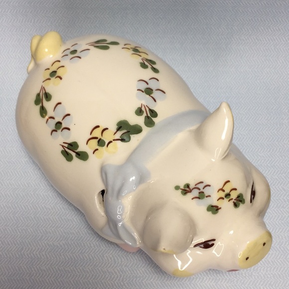 Vintage Smiling Pig Blue And Floral Design - Picture 2 of 15